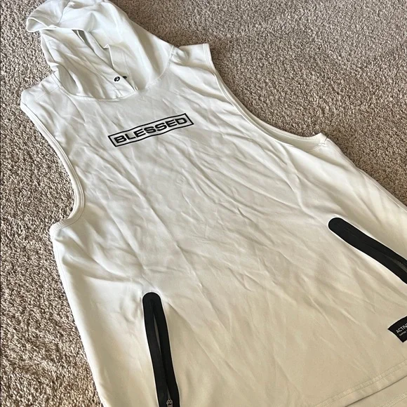 White Sleeveless Hoodie with Black Accents - Picture 2 of 8